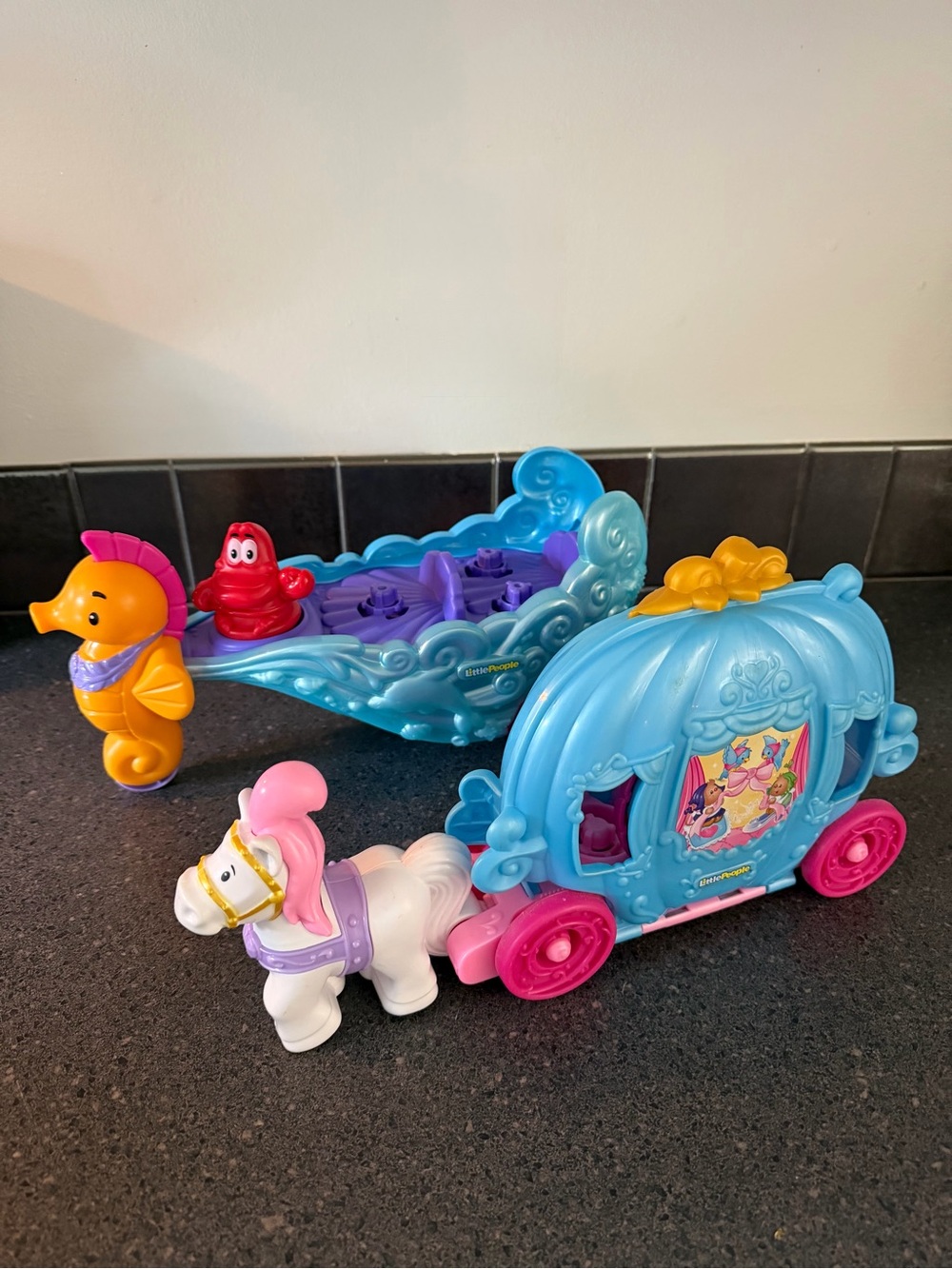 Fisher-Price Blue & Pink Princess Carriage with Seahorse Pull and Accessories